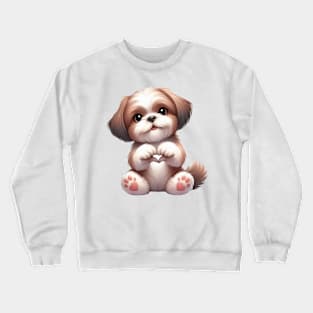 Valentine Shih Tzu Dog Giving Heart Hand Sign Crewneck Sweatshirt